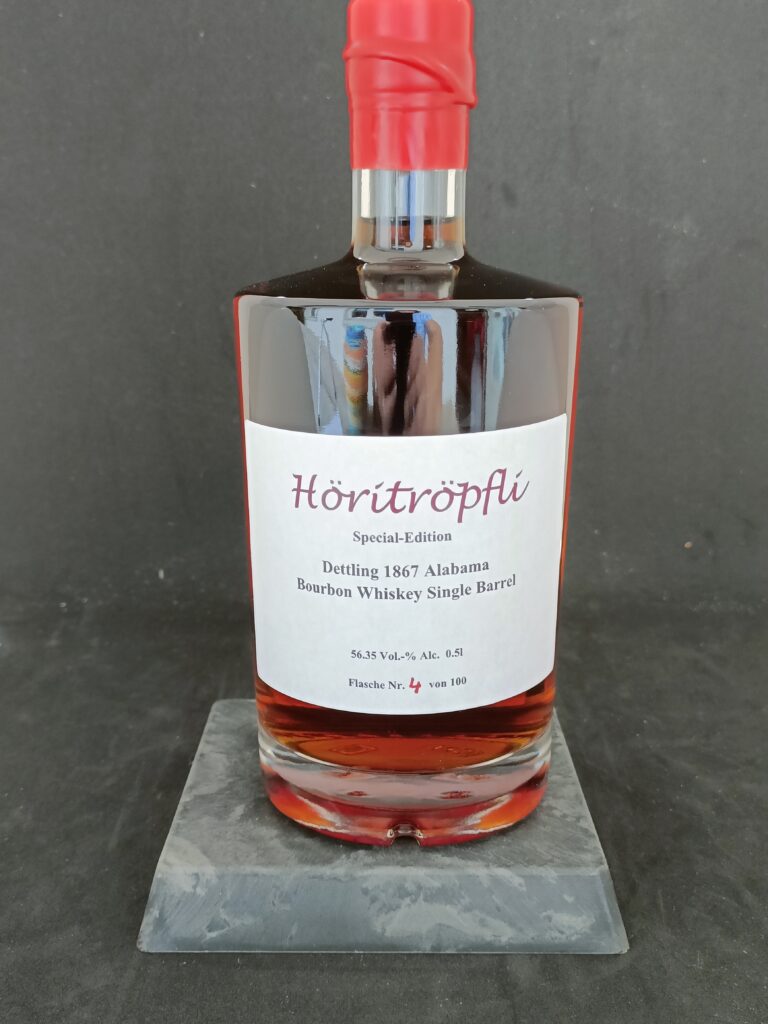 Höritröpfli Fassabfüllung rarität Dettling 1867 Alabama Bourbon Whiskey Single Barrel 56,35 Vol% 0.5l